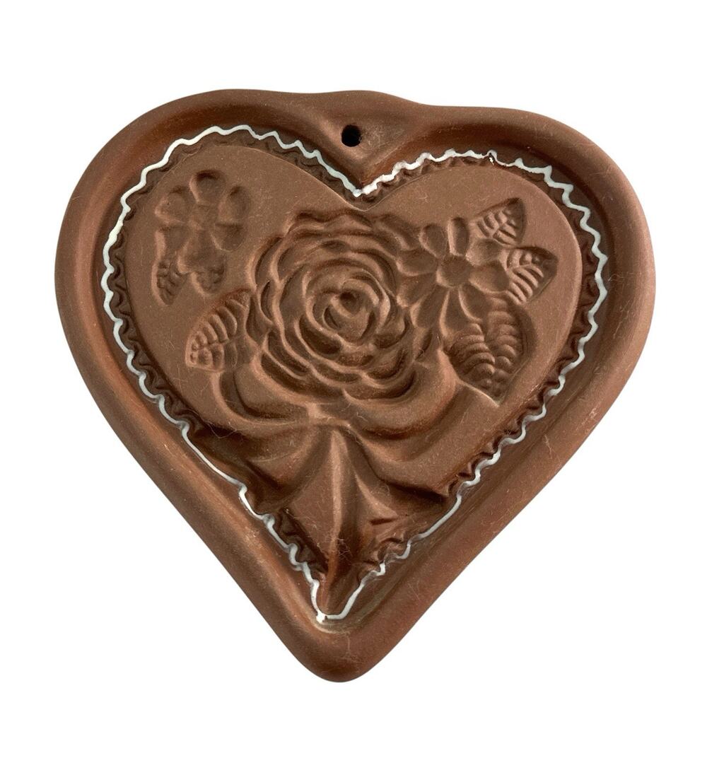 Hartstone USA Heart Rose Cookie Mold Shortbread Pottery Baking Mold Wall Decor